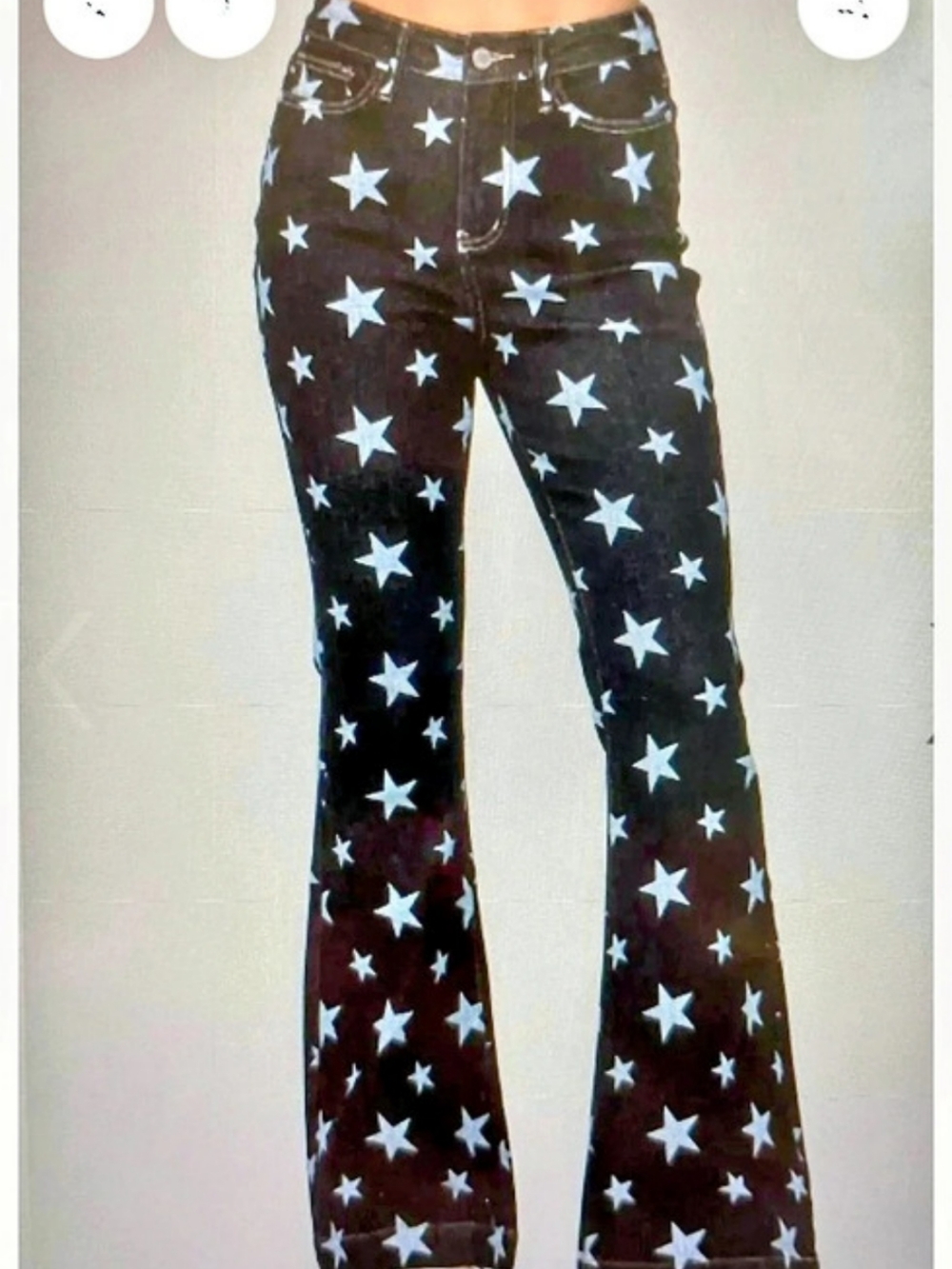Judy Blue I'm Seeing Stars Star Print Flare Jeans in Blue Size NWOT SIZE 12 -22